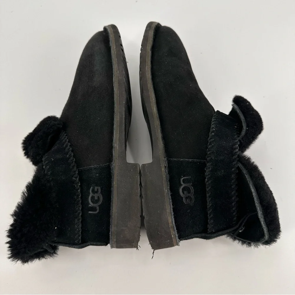 UGG Black Suede Roll Down Shearling Boots Size 8